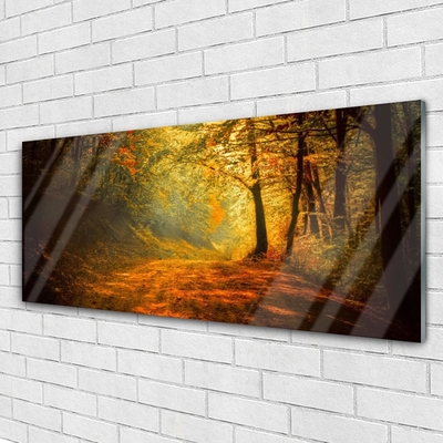 Glass Wall Art Forest nature brown green yellow