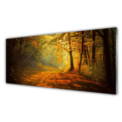 Glass Wall Art Forest nature brown green yellow