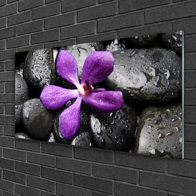 Glass Wall Art Flower stones art pink black