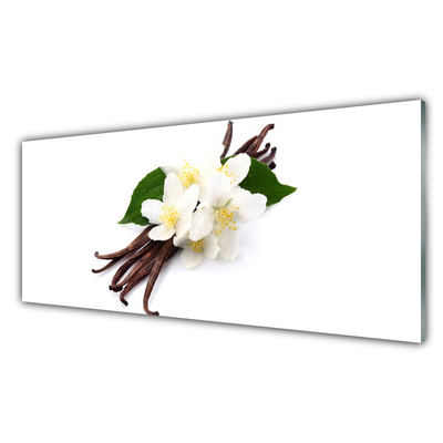 Glass Wall Art Vanilla floral brown white