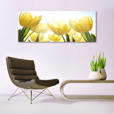 Glass Wall Art Tulips floral yellow