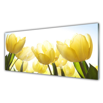 Glass Wall Art Tulips floral yellow