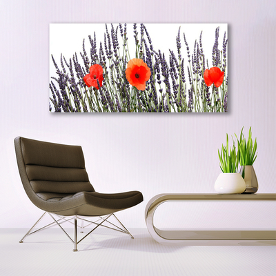 Glass Wall Art Flowers floral purple red green
