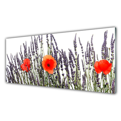 Glass Wall Art Flowers floral purple red green