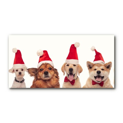 Glass Print Dogs Santa Claus Christmas