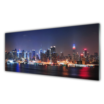 Acrylic Print City skyscrapers houses blue red
