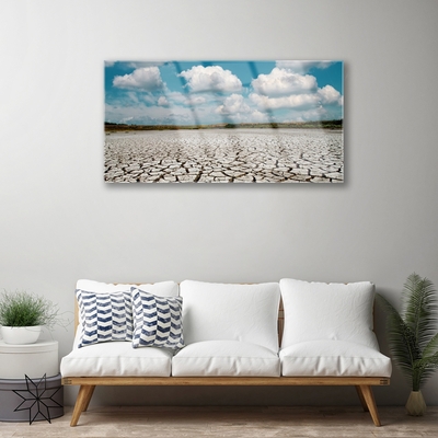 Acrylic Print Dried river bed landscape brown blue white