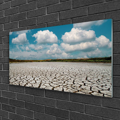 Acrylic Print Dried river bed landscape brown blue white