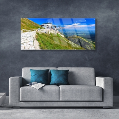 Acrylic Print Mountains path landscape blue green white