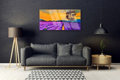 Acrylic Print Field landscape purple yellow brown