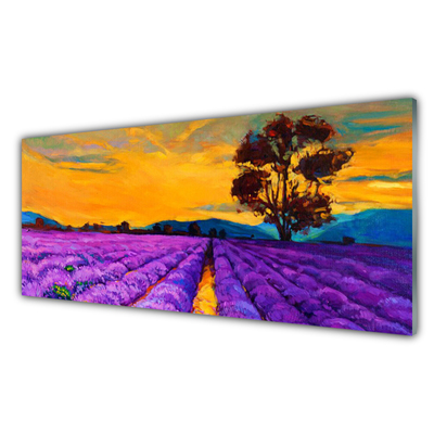 Acrylic Print Field landscape purple yellow brown