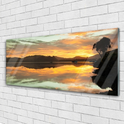 Acrylic Print Water mountains landscape black orange brown