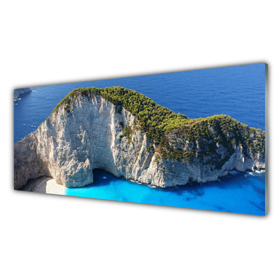 Acrylic Print Rocky sea landscape grey green blue