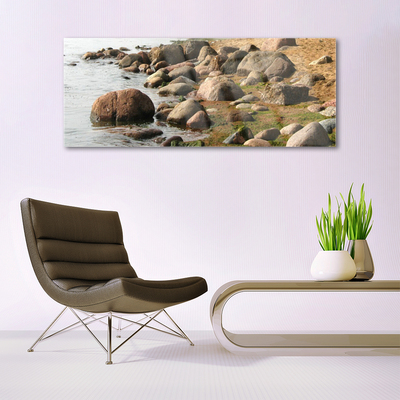 Acrylic Print Stones sea landscape grey brown blue
