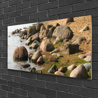 Acrylic Print Stones sea landscape grey brown blue