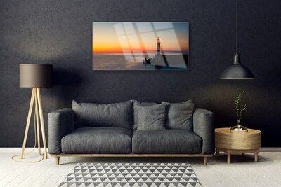 Acrylic Print Lighthouse sea landscape black blue yellow grey