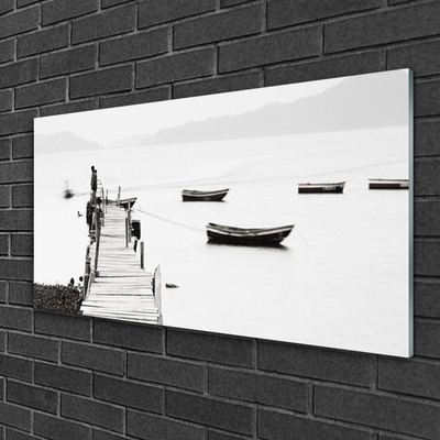 Acrylic Print Bridge boats architecture grey white