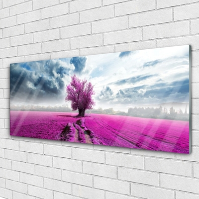 Plexiglas® Wall Art Meadow tree nature pink blue white