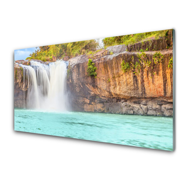 Plexiglas® Wall Art Waterfall lake landscape blue white brown green