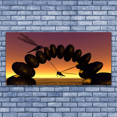 Plexiglas® Wall Art Dragonflies stones art black yellow