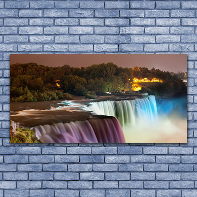 Plexiglas® Wall Art Forest waterfall nature green purple blue white