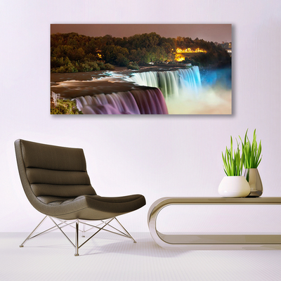 Plexiglas® Wall Art Forest waterfall nature green purple blue white