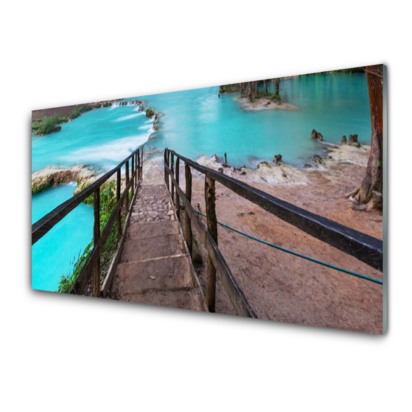 Plexiglas® Wall Art Stairs lake architecture brown black blue
