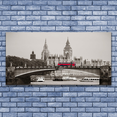 Plexiglas® Wall Art Brücker bus city architecture grey red