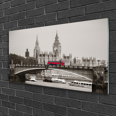 Plexiglas® Wall Art Brücker bus city architecture grey red