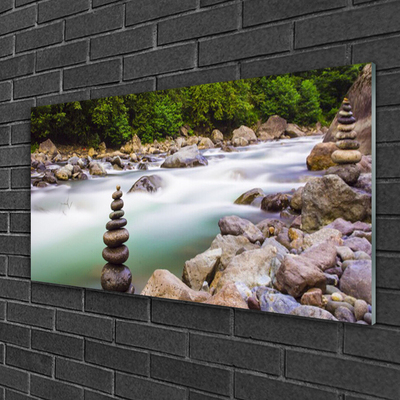 Plexiglas® Wall Art Forest lake stones landscape green white grey brown