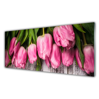 Kitchen Splashback Tulips floral pink green