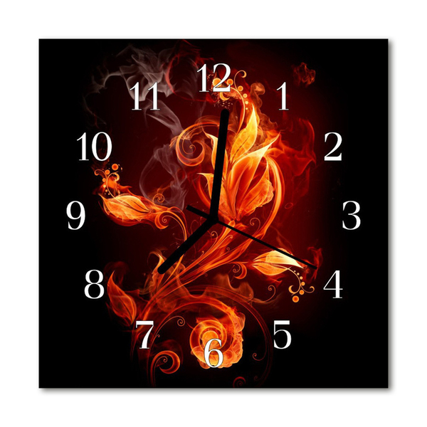 Glass Kitchen Clock Fire flower art orange