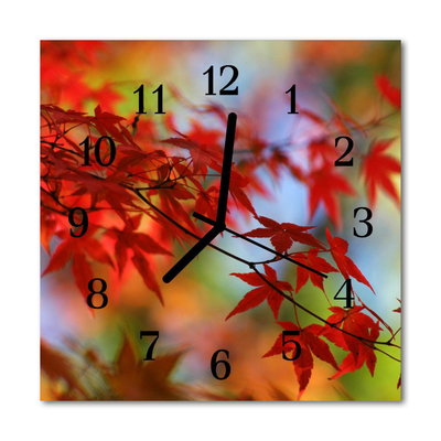 Glass Kitchen Clock Maple leaves flowers & plants red