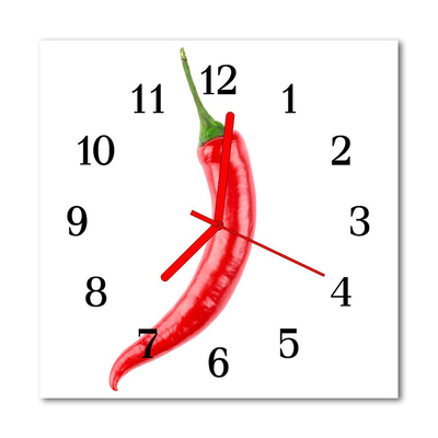 Glass Kitchen Clock Chilli food and drinks red