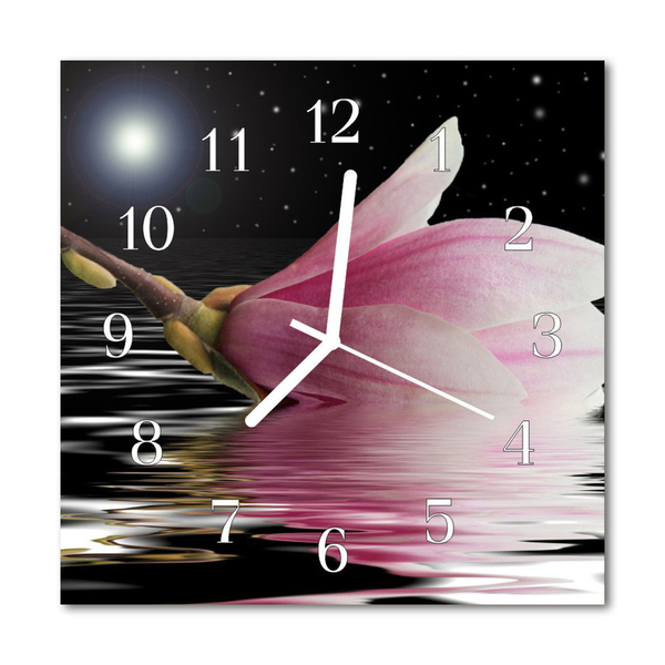 Glass Kitchen Clock Magnolia blossom flowers & plants pink
