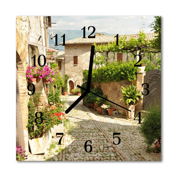 Glass Kitchen Clock Alley flowers city multi-coloured