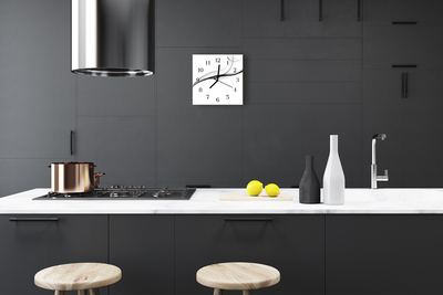 Glass Kitchen Clock Abstract smoke art black, white