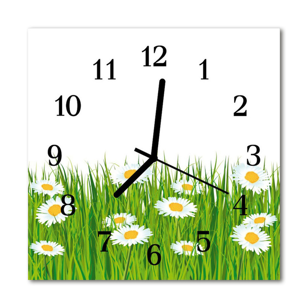 Glass Kitchen Clock Daisy flowers & plants green, white