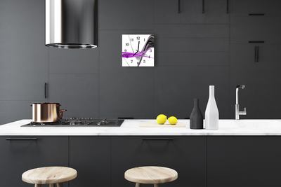 Glass Kitchen Clock Abstract smoke art black, purple