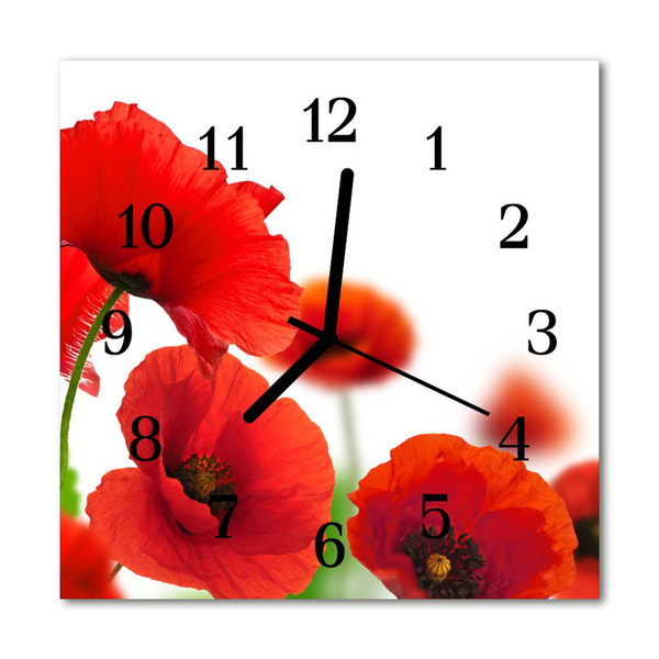 Glass Kitchen Clock Poppies flowers & plants red