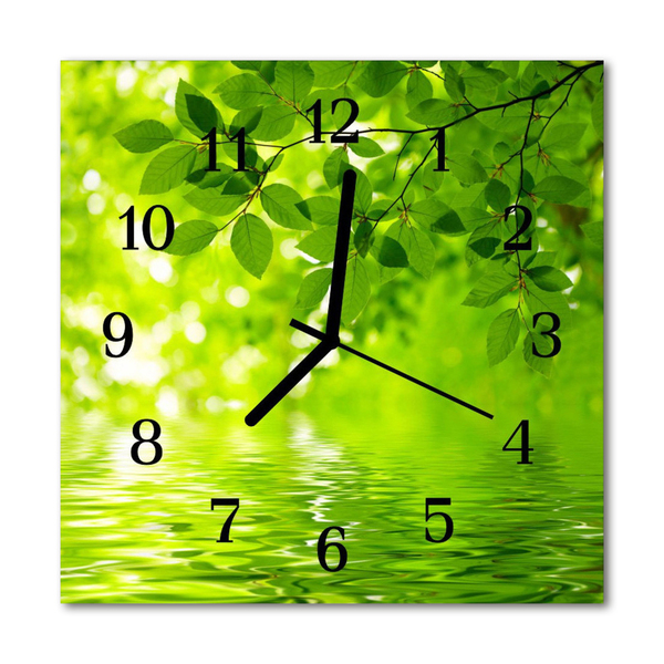 Glass Kitchen Clock Leaves flowers & plants green