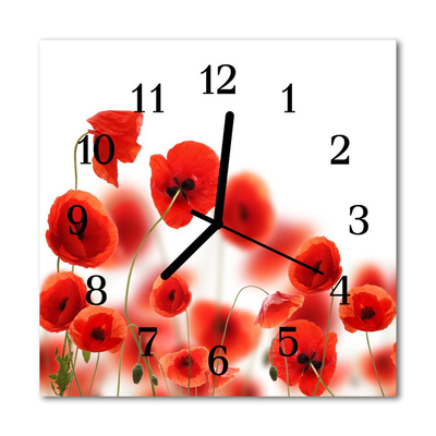 Glass Kitchen Clock Poppies flowers & plants red