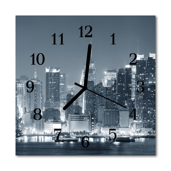 Glass Kitchen Clock Skyline city grey