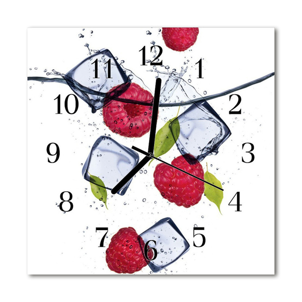 Glass Kitchen Clock Raspberries fruit pink