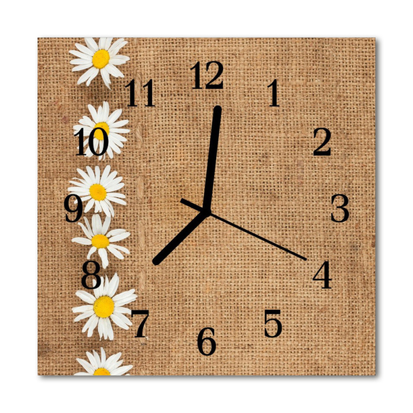 Glass Wall Clock Daisy flowers brown