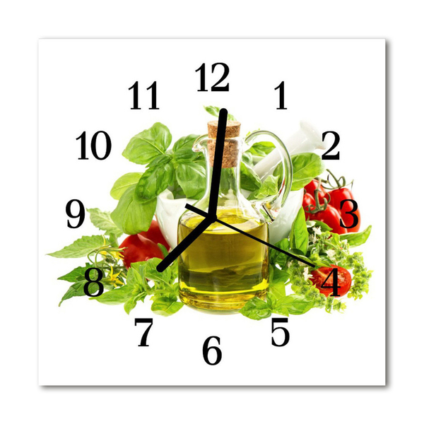 Glass Wall Clock Oil basil food and drinks multi-coloured