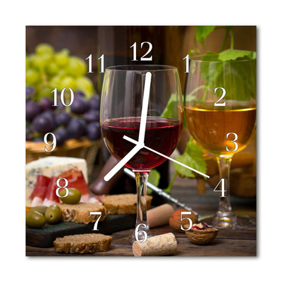 Glass Wall Clock Glasses of wine glasses of food and drinks multi-coloured