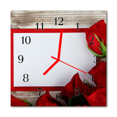 Glass Wall Clock Roses flowers red