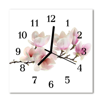 Glass Wall Clock Magnolia plants pink