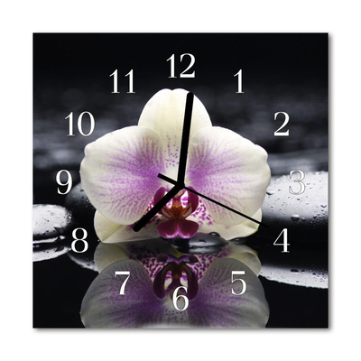 Glass Wall Clock Orchid flowers purple